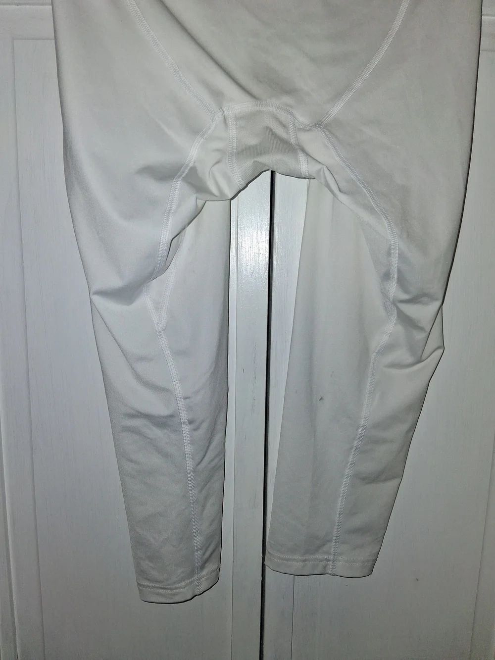Nike Pro Dri-fit White Compression Tights with Gray Waistband and Gray Swoosh
